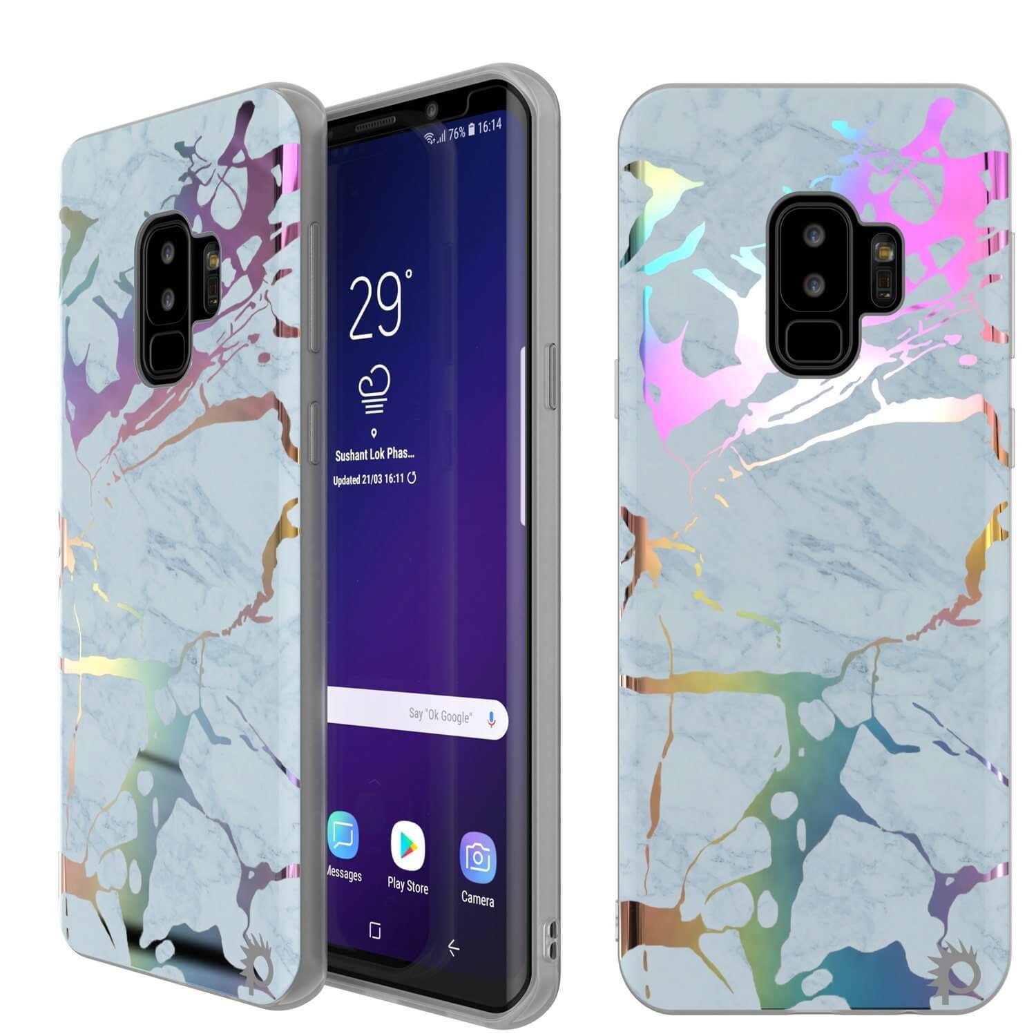 Punkcase Galaxy S9+ Marble Case, Protective Full Body Cover W/PunkShield Screen Protector (Blue Marmo)