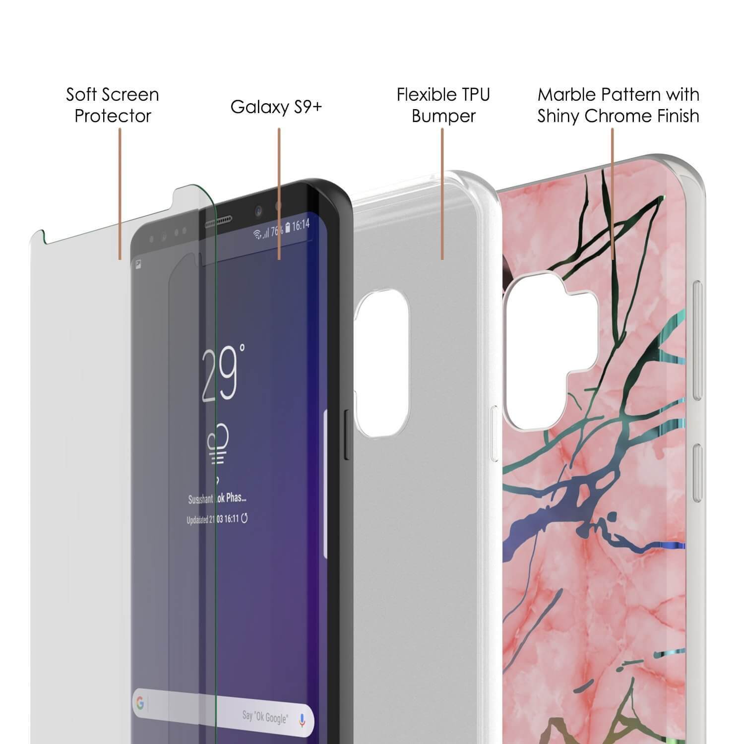 Punkcase Galaxy S9+ Marble Case, Protective Full Body Cover W/PunkShield Screen Protector (Rose Mirage) - PunkCase NZ