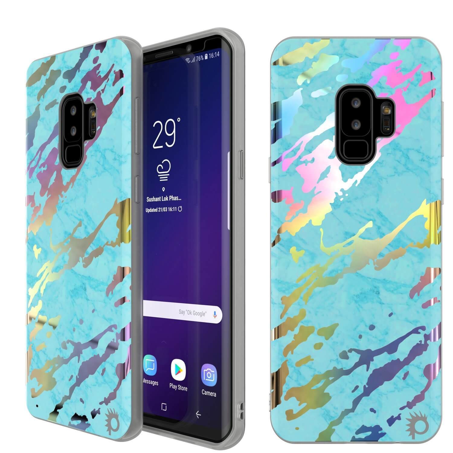 Punkcase Galaxy S9+ Marble Case, Protective Full Body Cover W/PunkShield Screen Protector (Teal Onyx)