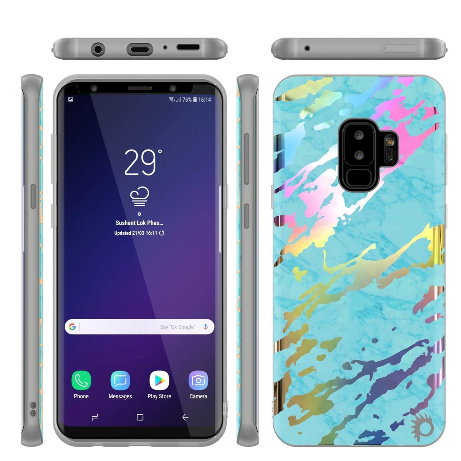 Punkcase Galaxy S9+ Marble Case, Protective Full Body Cover W/PunkShield Screen Protector (Teal Onyx) - PunkCase NZ