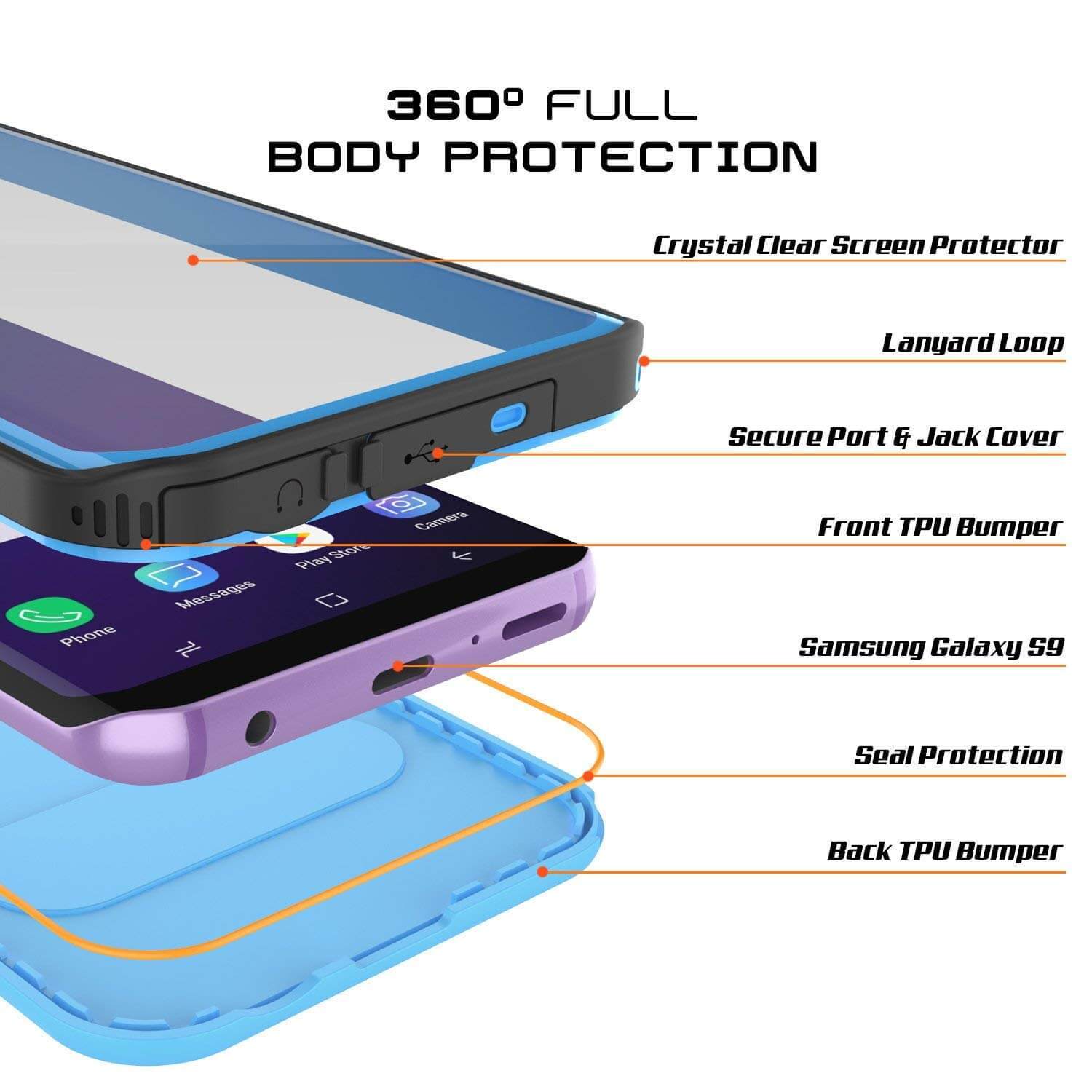 Galaxy S9 Plus Waterproof Case, Punkcase [KickStud Series] Armor Cover [LIGHT BLUE] - PunkCase NZ