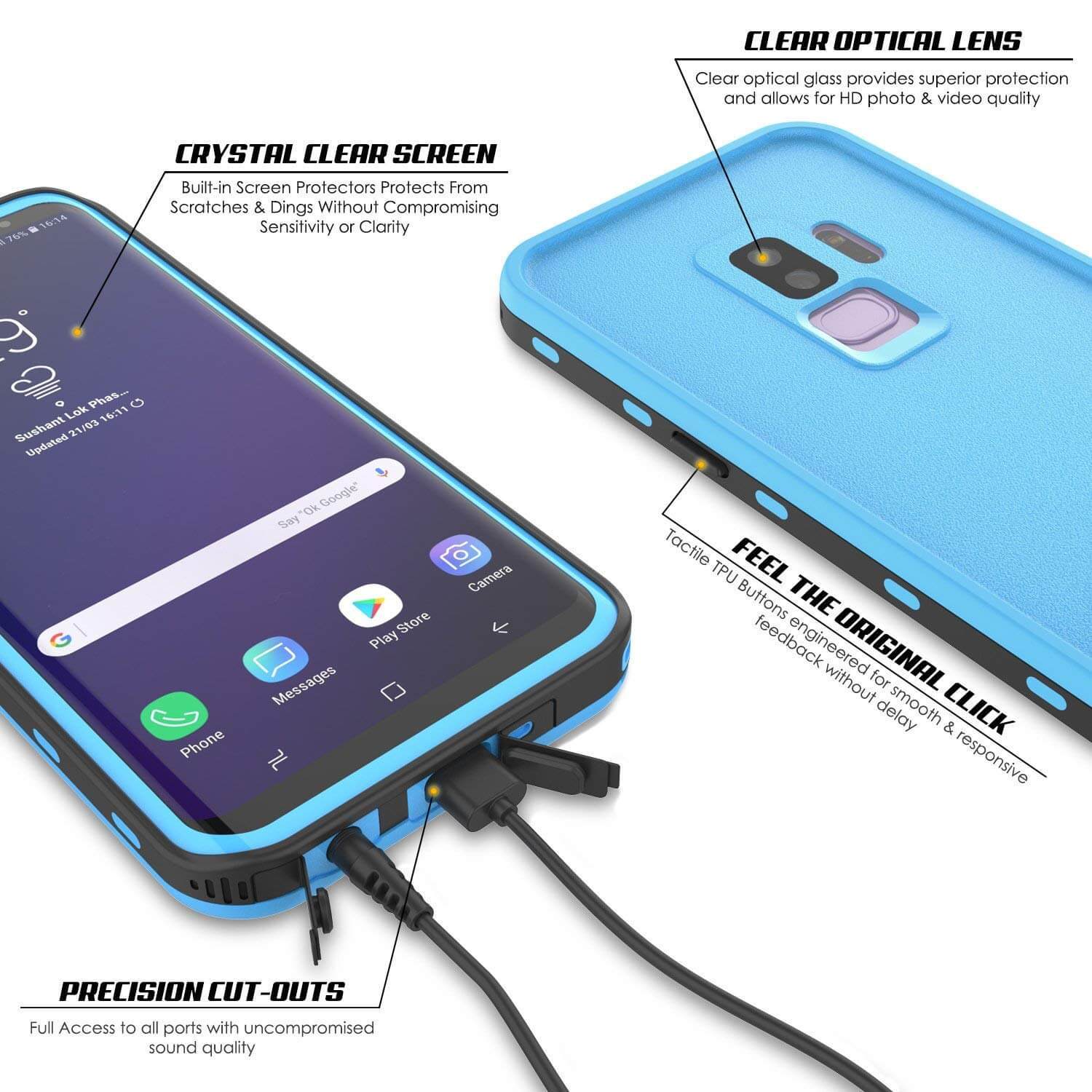 Galaxy S9 Plus Waterproof Case, Punkcase [KickStud Series] Armor Cover [LIGHT BLUE] - PunkCase NZ