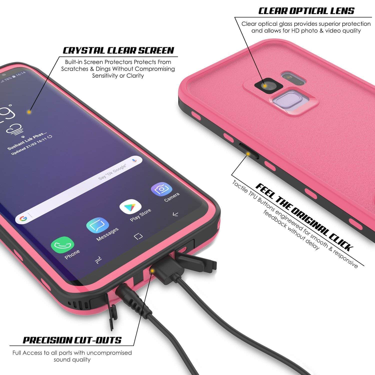 Galaxy S9 Waterproof Case, Punkcase [KickStud Series] Armor Cover [PINK] - PunkCase NZ