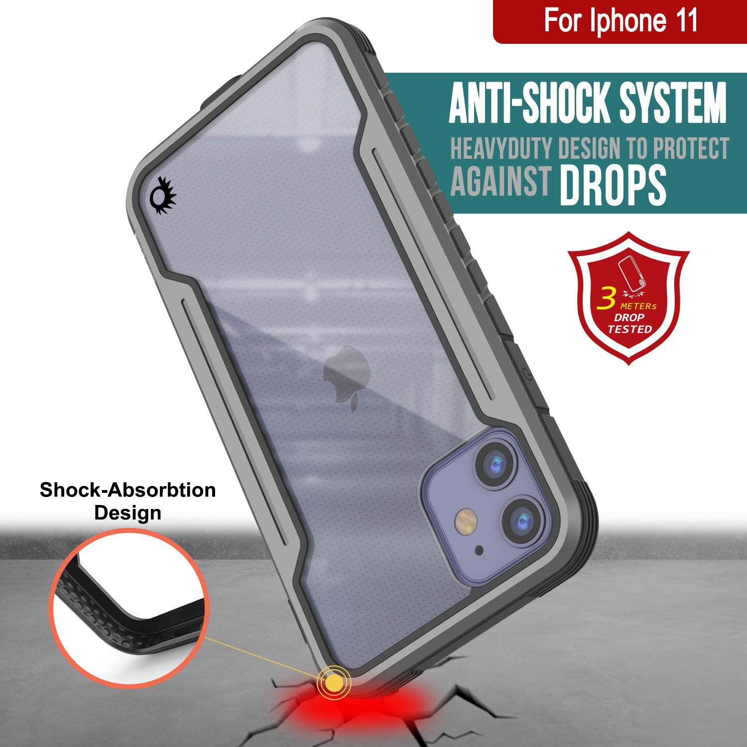 Punkcase iPhone 11 ravenger Case Protective Military Grade Multilayer Cover [Grey-Black]