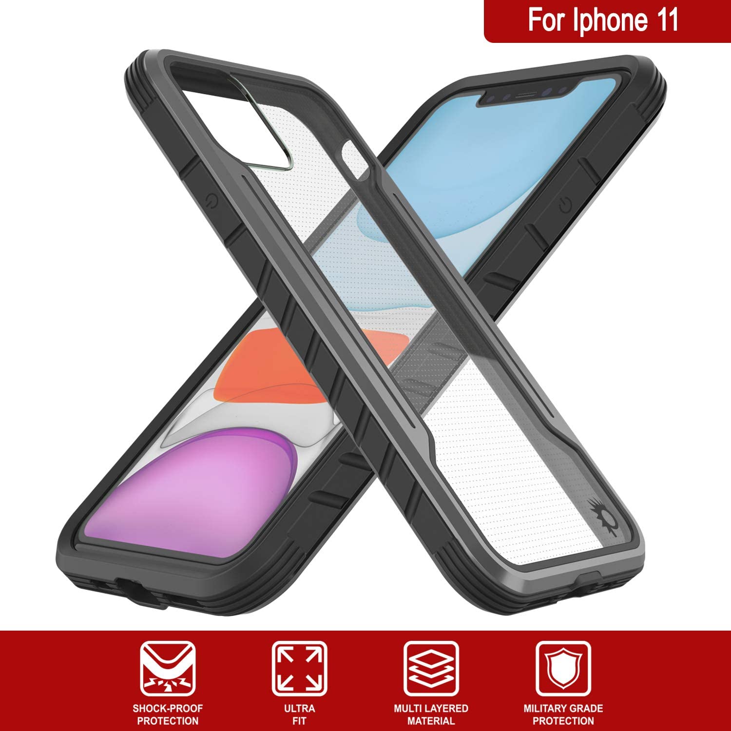 Punkcase iPhone 11 ravenger Case Protective Military Grade Multilayer Cover [Grey-Black]