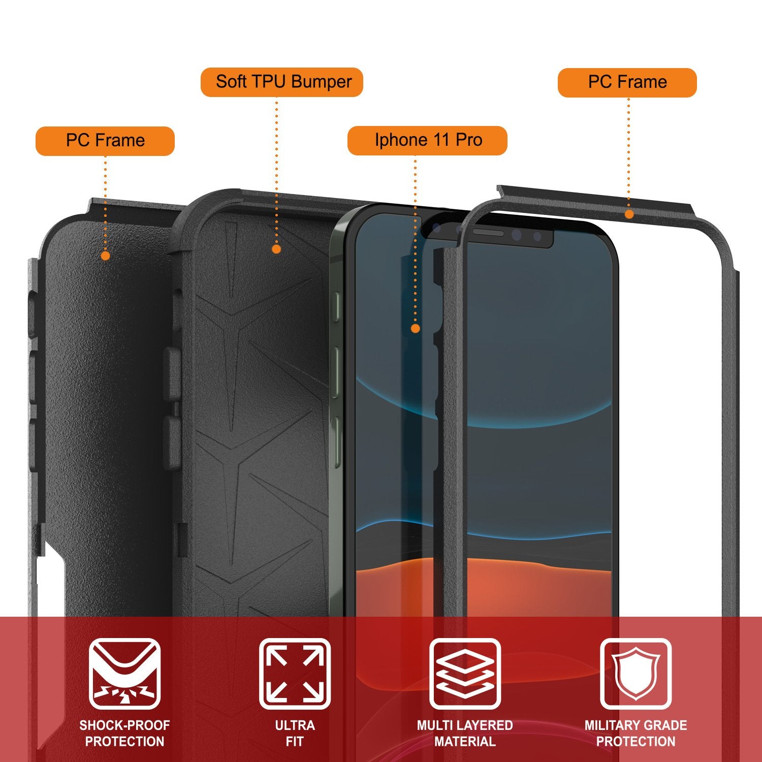 Punkcase for iPhone 11 Pro Belt Clip Multilayer Holster Case [Patron Series] [Black]