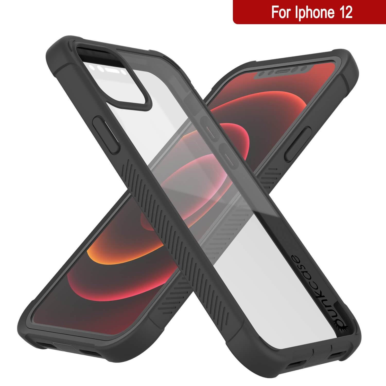 PunkCase iPhone 12 Mini Case, [Spartan Series] Clear Rugged Heavy Duty Cover W/Built in Screen Protector [Black]