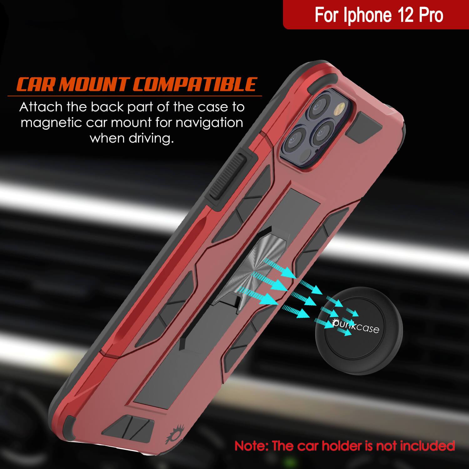 Punkcase iPhone 12 Pro Case [ArmorShield Series] Military Style Protective Dual Layer Case Red