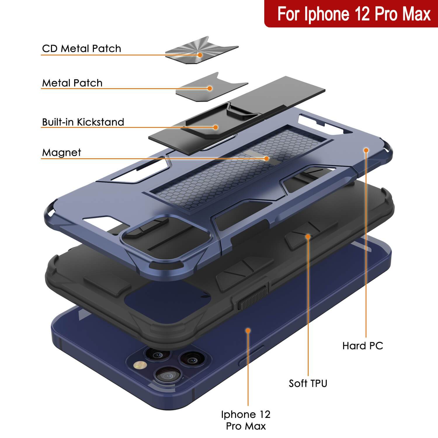 Punkcase iPhone 12 Pro Max Case [ArmorShield Series] Military Style Protective Dual Layer Case Navy-Blue
