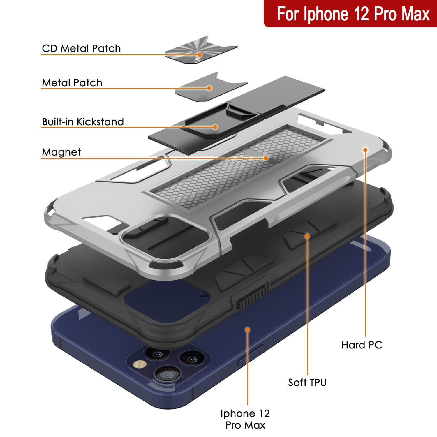 Punkcase iPhone 12 Pro Max Case [ArmorShield Series] Military Style Protective Dual Layer Case Silver