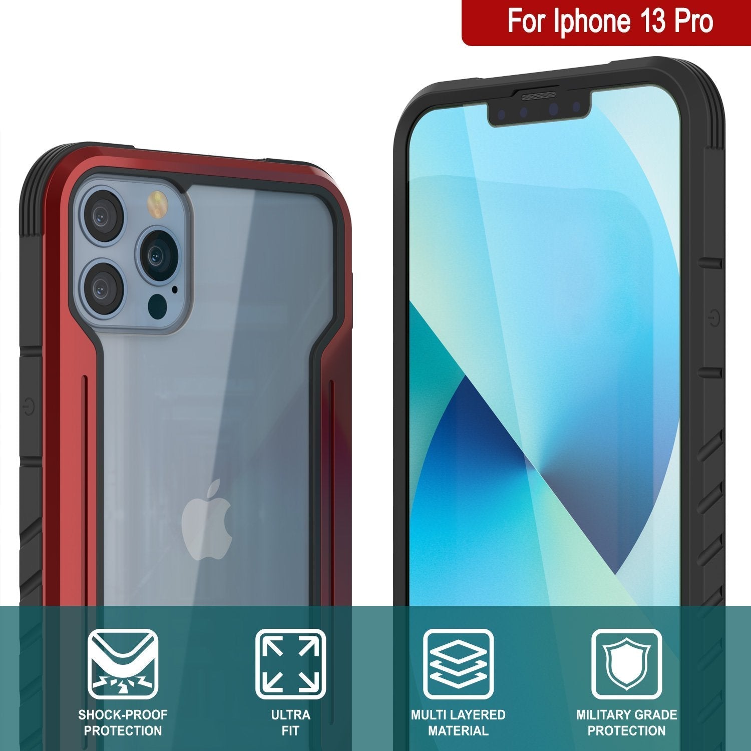 Punkcase iPhone 13 Pro ravenger Case Protective Military Grade Multilayer Cover [Red]