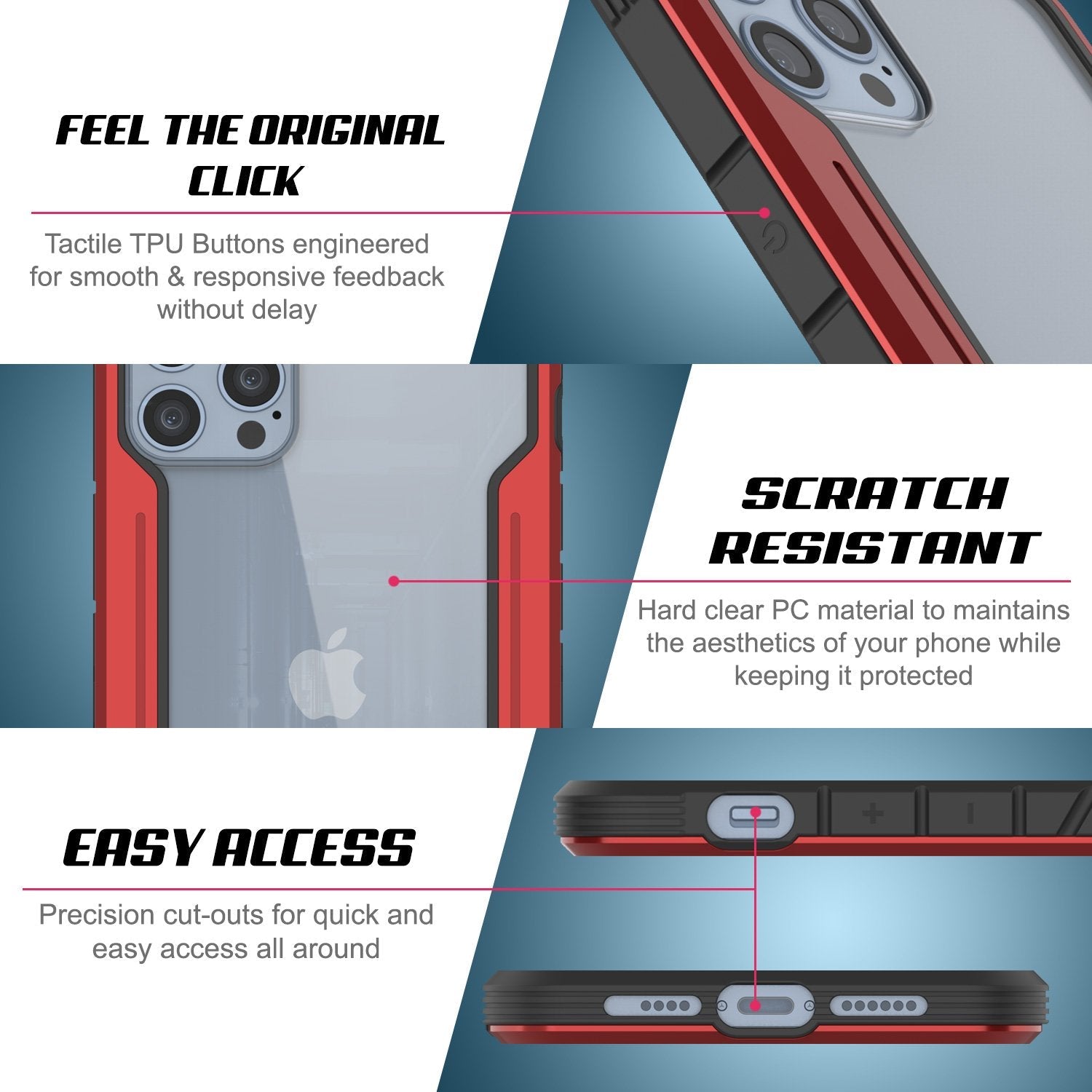 Punkcase iPhone 13 Pro ravenger Case Protective Military Grade Multilayer Cover [Red]