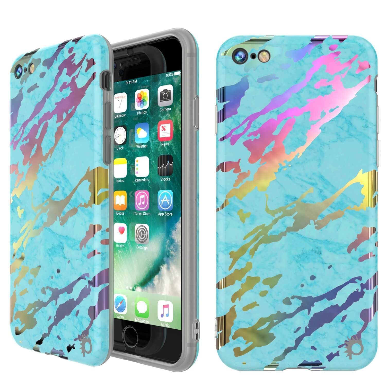 Punkcase iPhone SE (4.7") Marble Case, Protective Full Body Cover W/9H Tempered Glass Screen Protector (Teal Onyx)