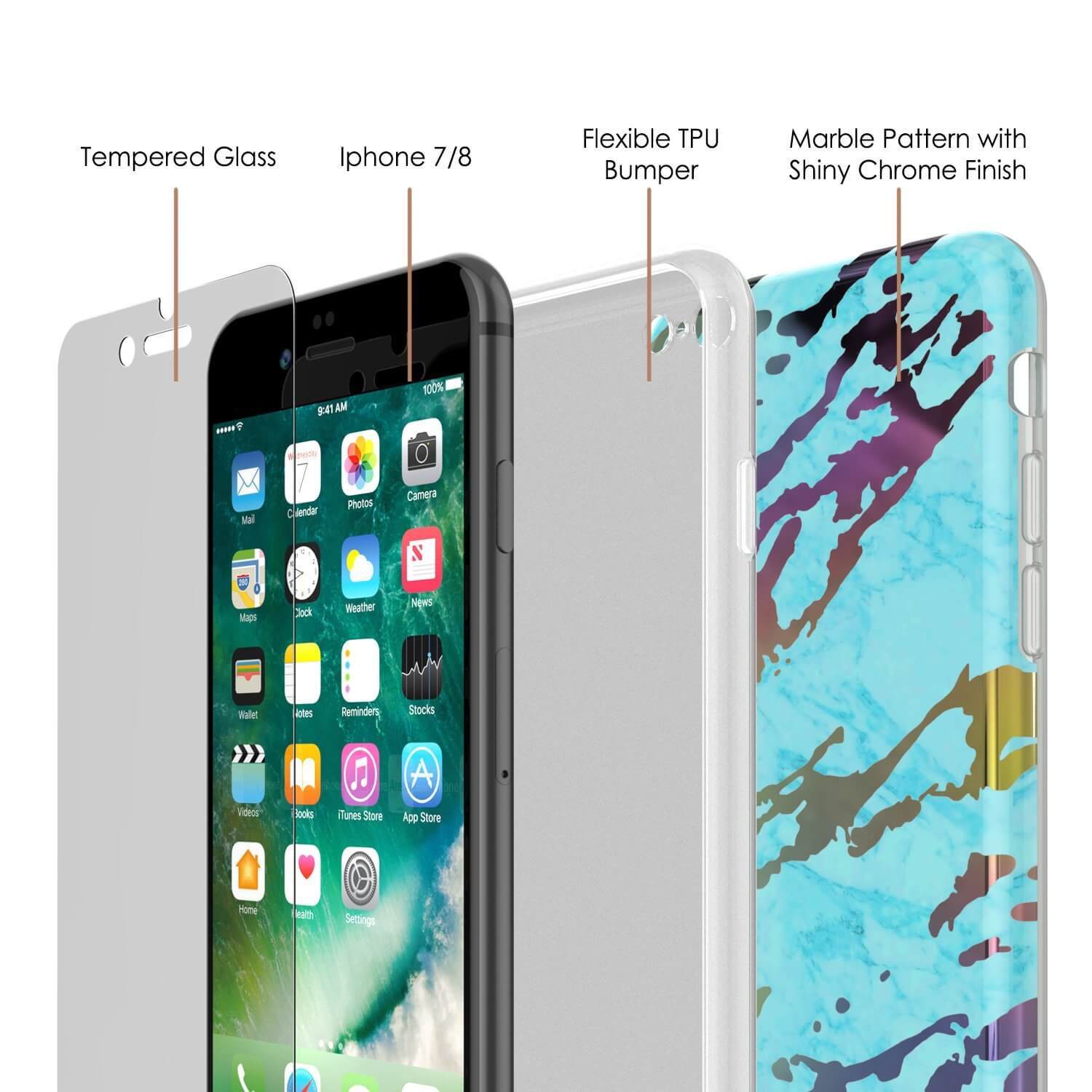 Punkcase iPhone 8 / 7 Marble Case, Protective Full Body Cover W/9H Tempered Glass Screen Protector (Teal Onyx) - PunkCase NZ