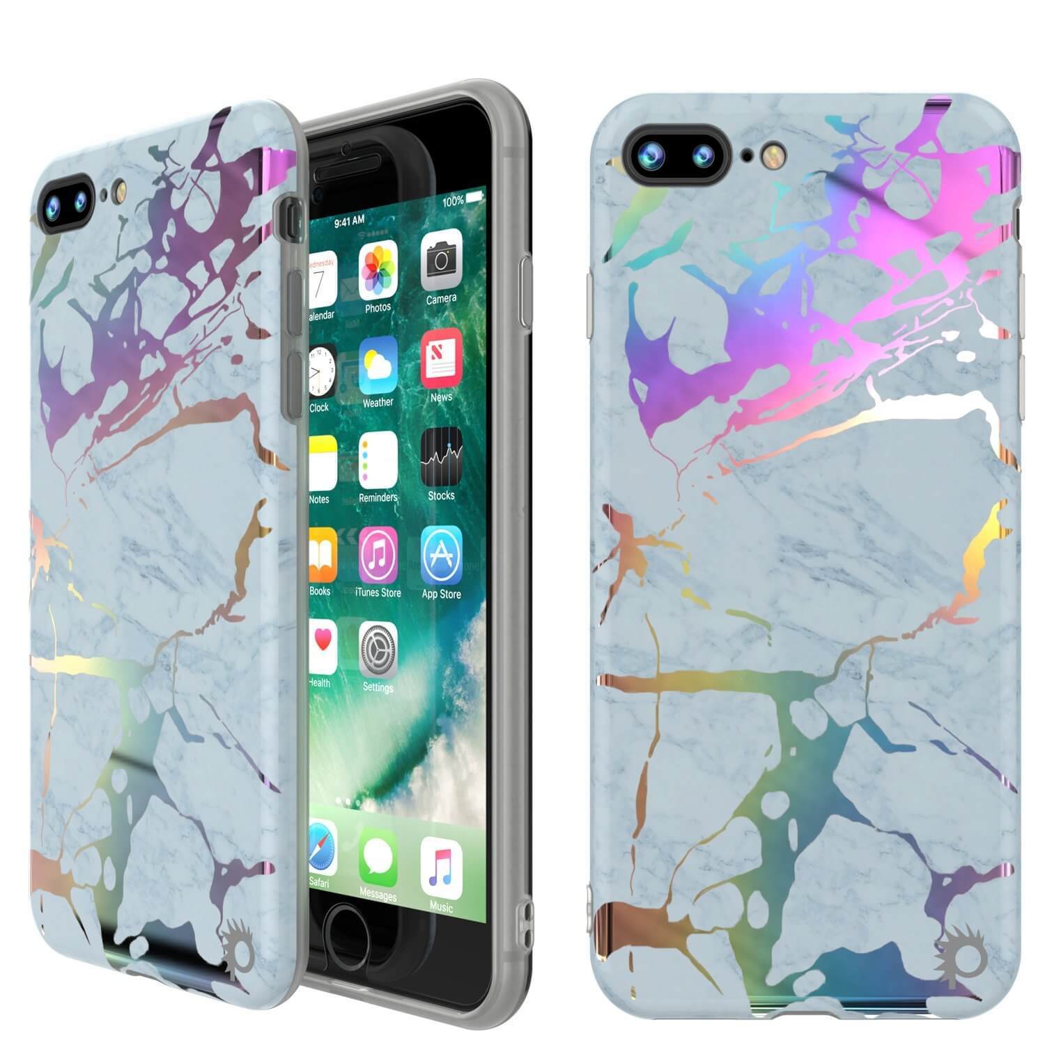 Punkcase iPhone 8+ / 7+ Plus Marble Case, Protective Full Body Cover W/9H Tempered Glass Screen Protector (Blue Marmo) - PunkCase NZ