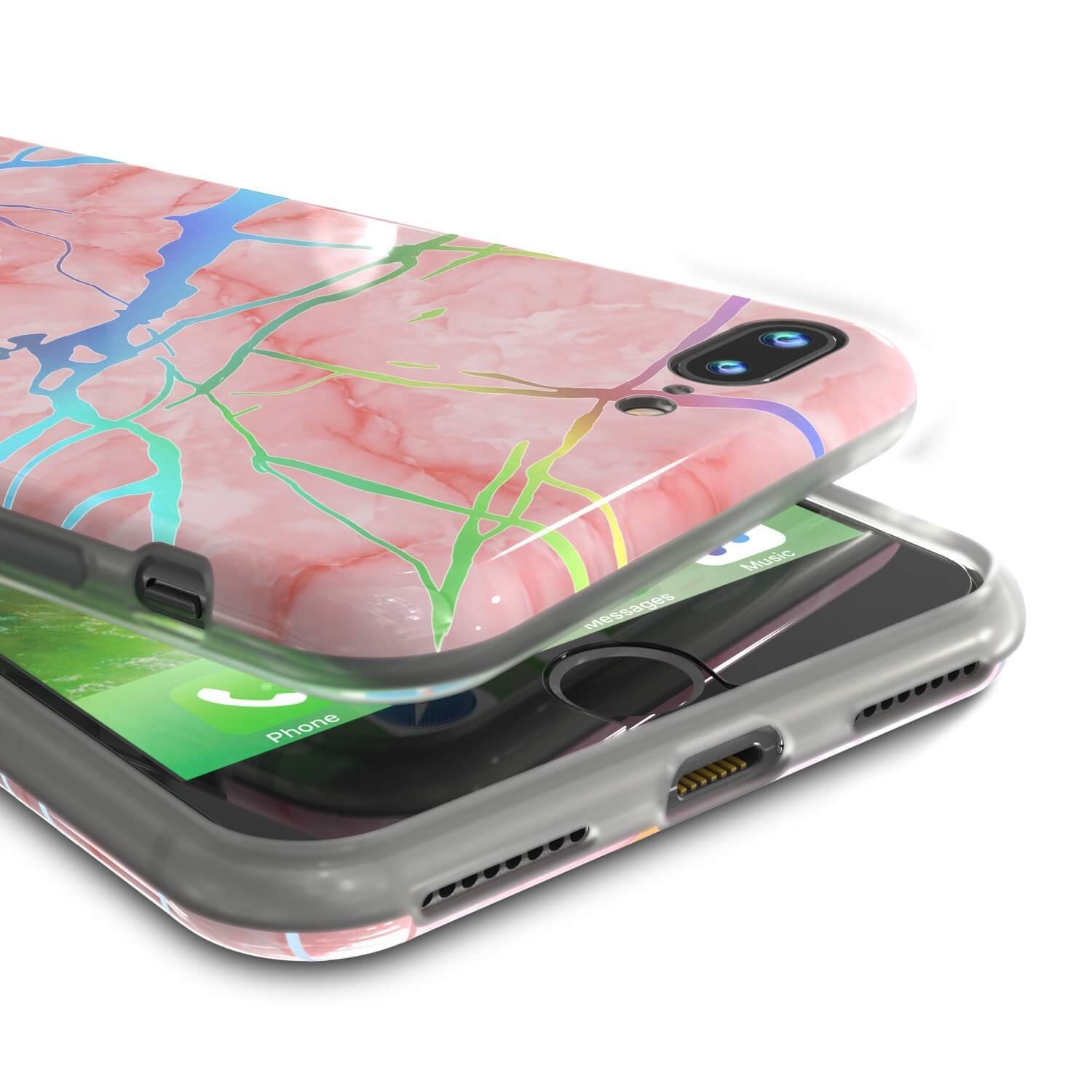 Punkcase iPhone 8+ / 7+ Plus Marble Case, Protective Full Body Cover W/9H Tempered Glass Screen Protector (Rose Mirage) - PunkCase NZ