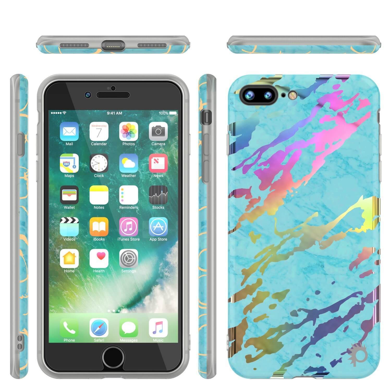 Punkcase iPhone 8+ / 7+ Plus Marble Case, Protective Full Body Cover W/9H Tempered Glass Screen Protector (Teal Onyx) - PunkCase NZ