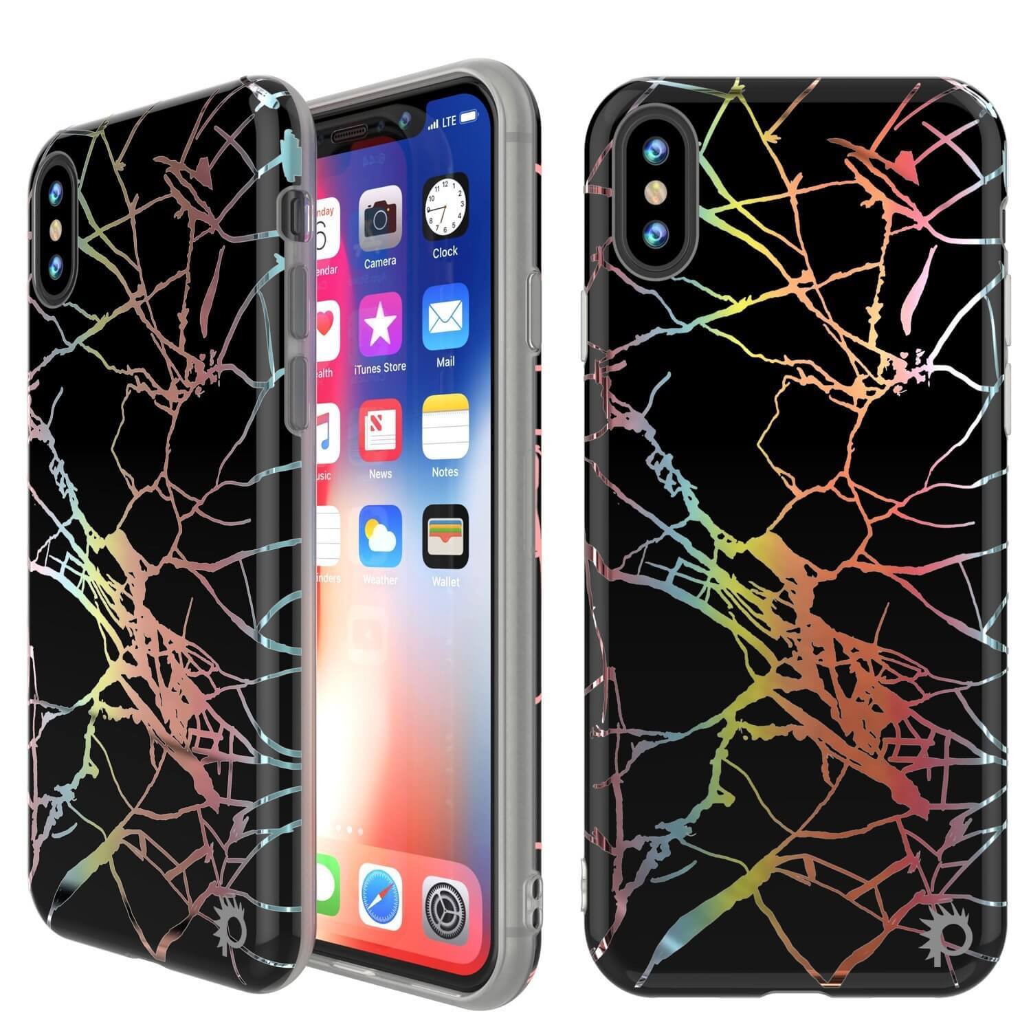 Punkcase iPhone X Marble Case, Protective Full Body Cover W/9H Tempered Glass Screen Protector (Black Mirage) - PunkCase NZ
