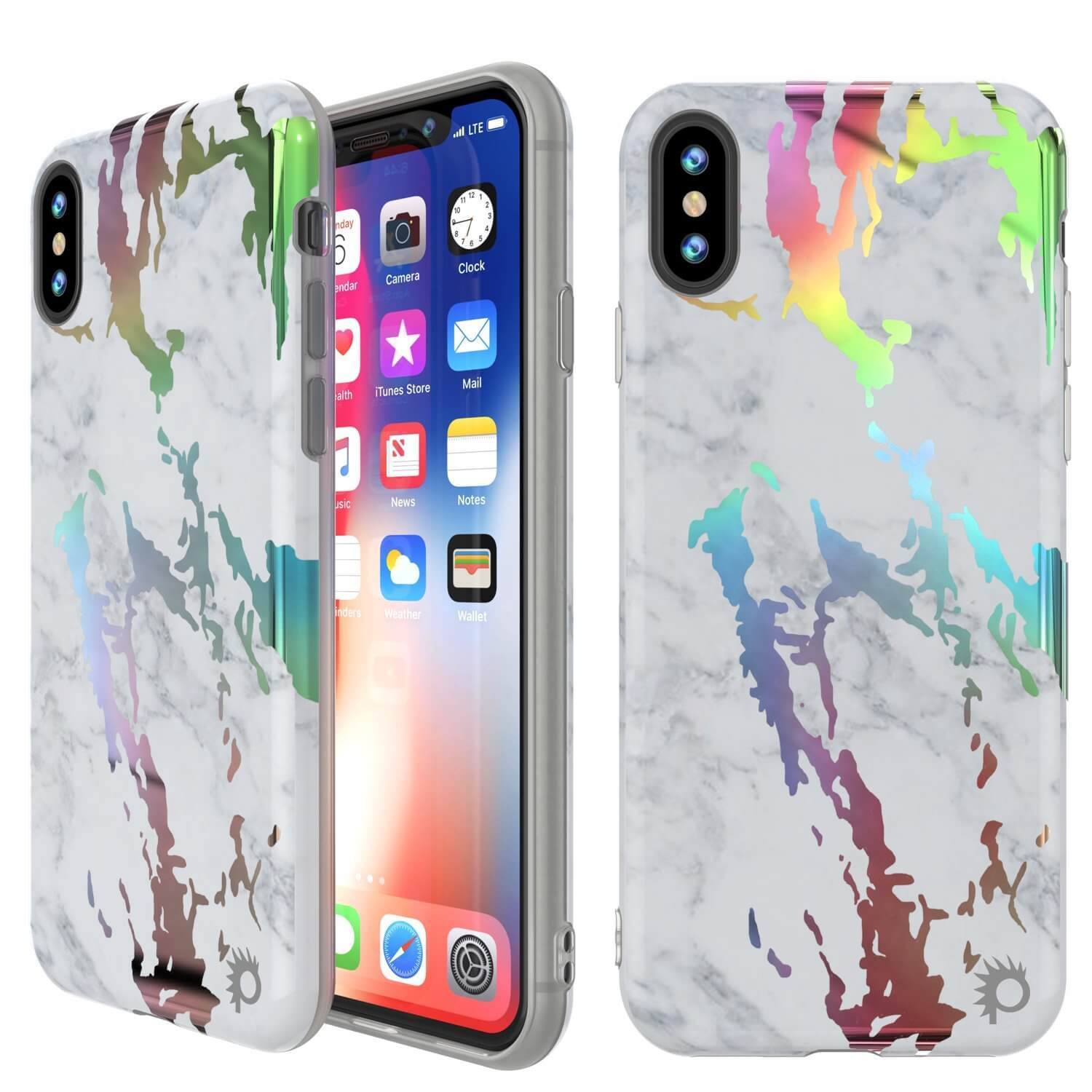 Punkcase iPhone X Marble Case, Protective Full Body Cover W/9H Tempered Glass Screen Protector (Blanco Marmo)