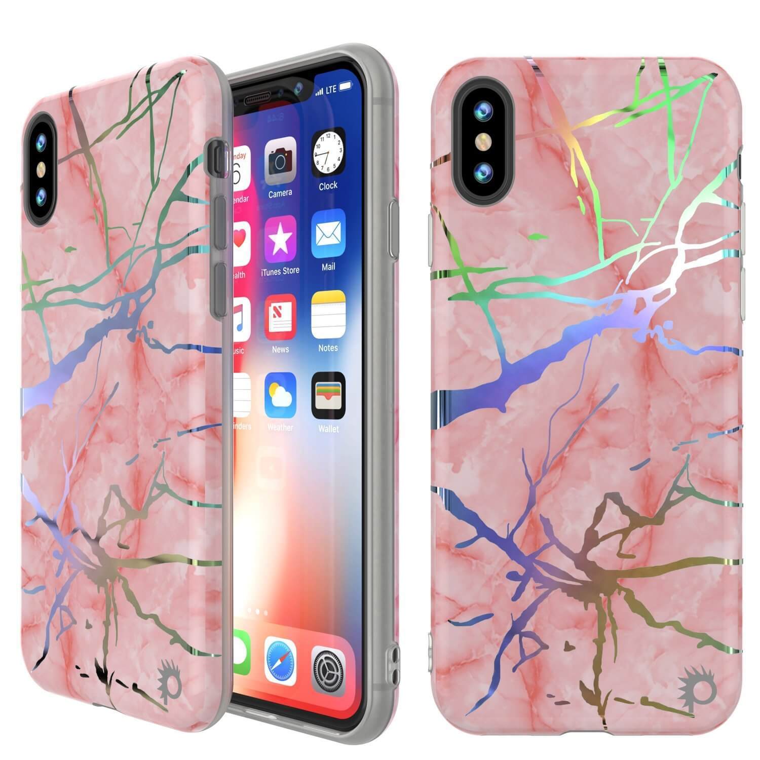 Punkcase iPhone X Marble Case, Protective Full Body Cover W/9H Tempered Glass Screen Protector (Rose Gold Mirage) - PunkCase NZ
