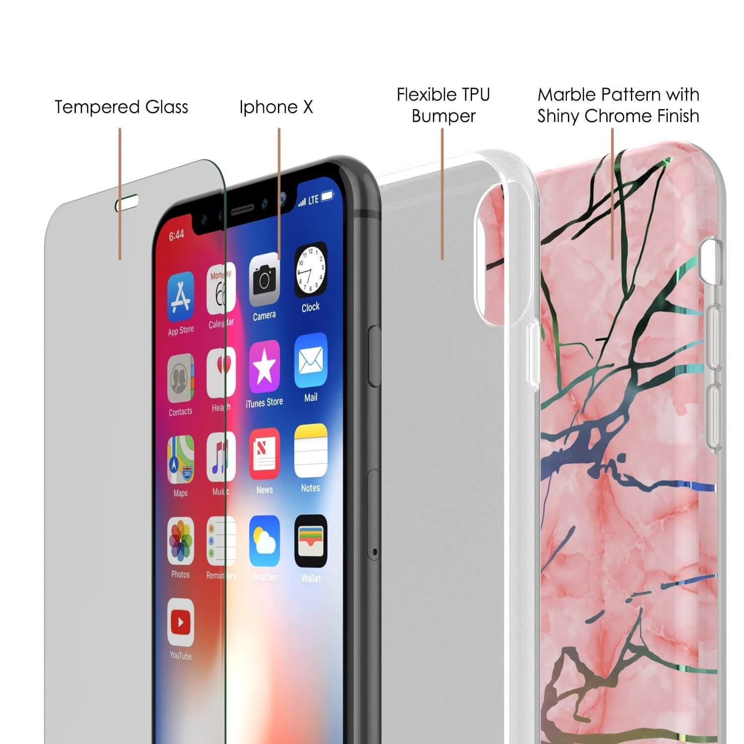 Punkcase iPhone X Marble Case, Protective Full Body Cover W/9H Tempered Glass Screen Protector (Rose Gold Mirage) - PunkCase NZ