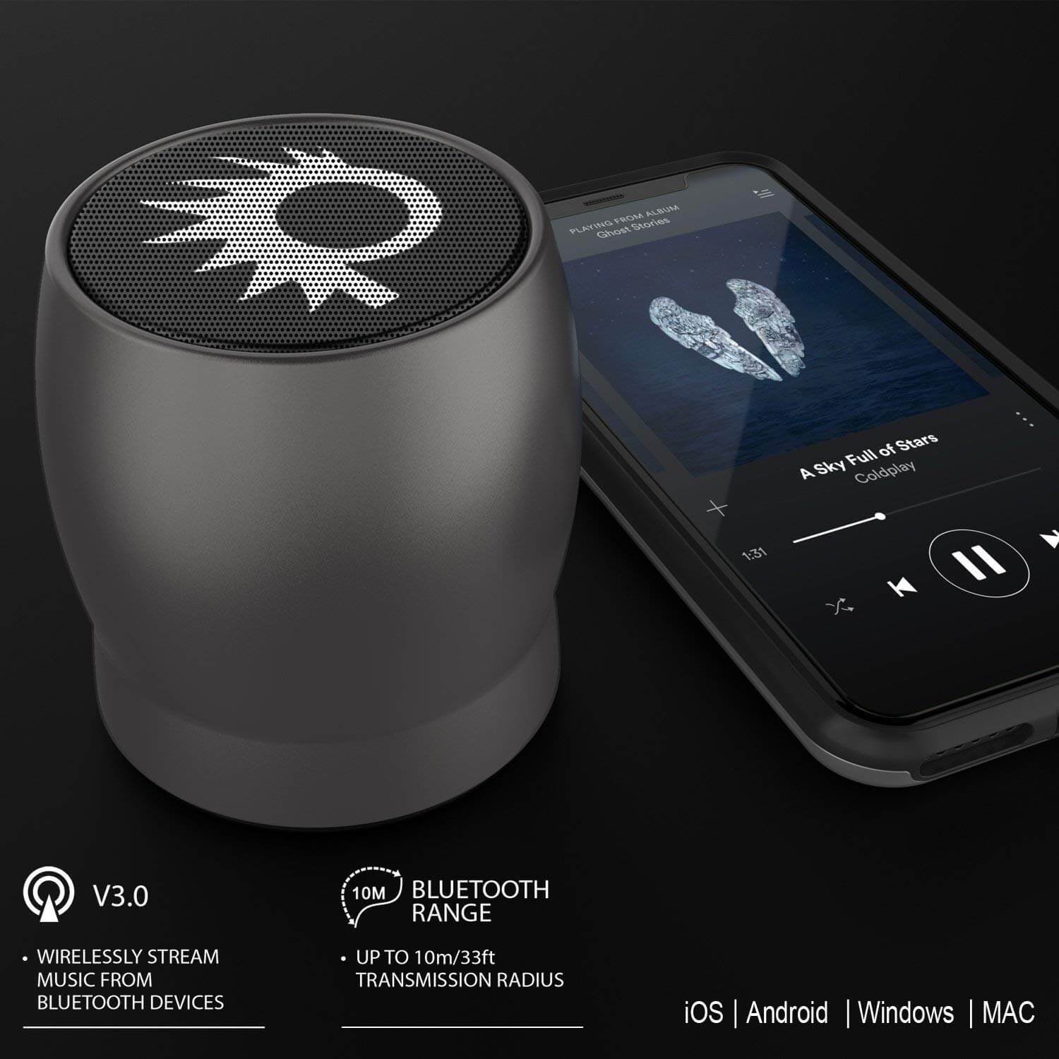 Punkcase ROCKER Portable Wireless Bluetooth Speaker for iPhone/Android [Metallic Grey] - PunkCase NZ