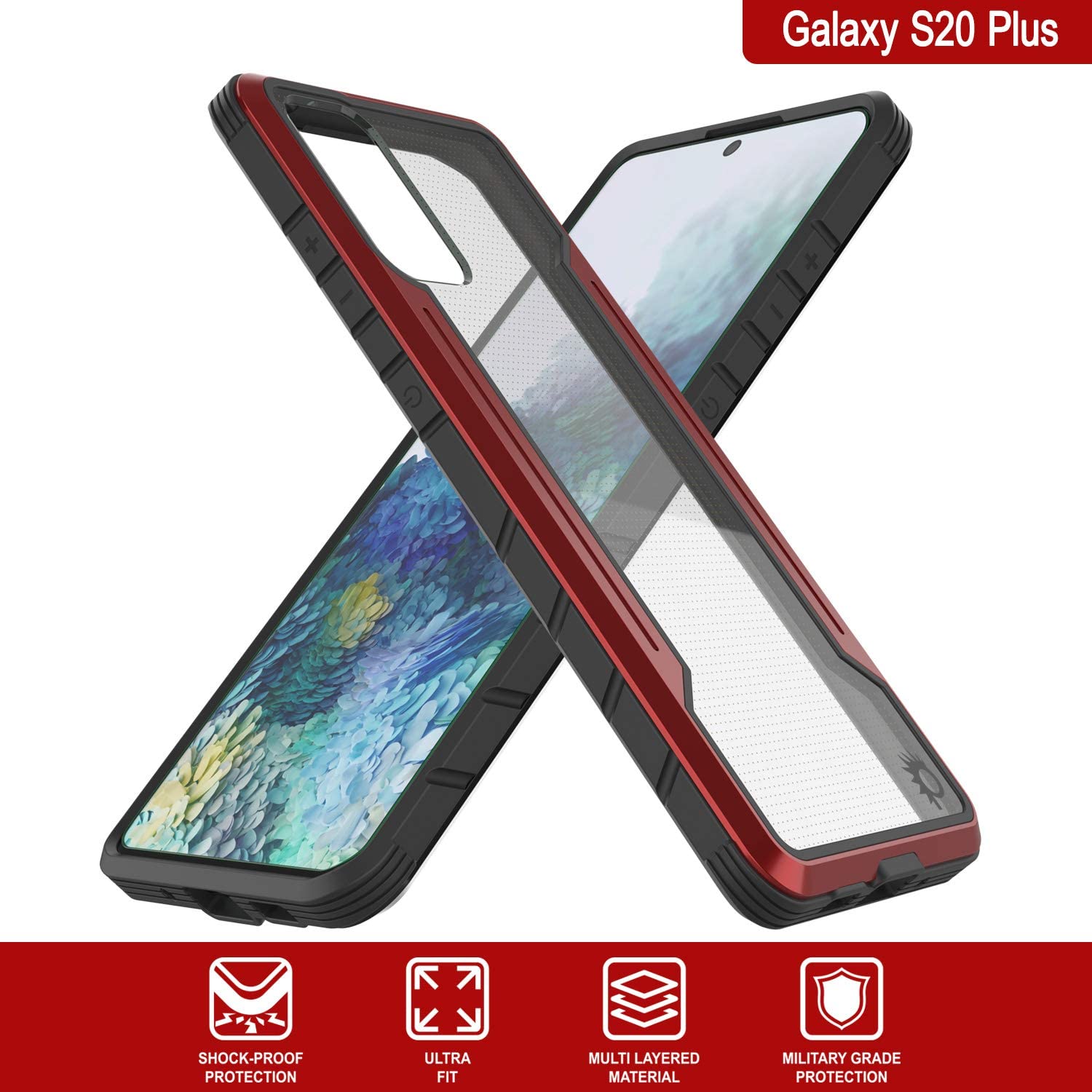 Punkcase S20+ Plus ravenger Case Protective Military Grade Multilayer Cover [Red]