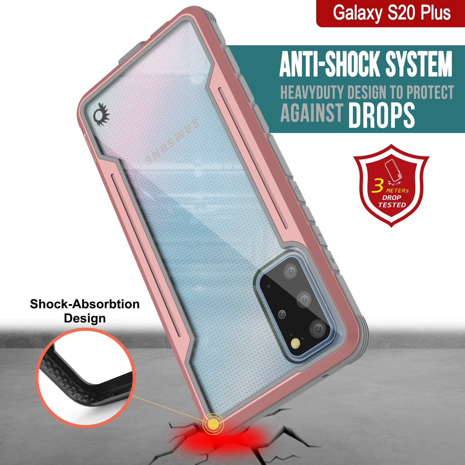 Punkcase S20+ Plus ravenger Case Protective Military Grade Multilayer Cover [Rose-Gold]