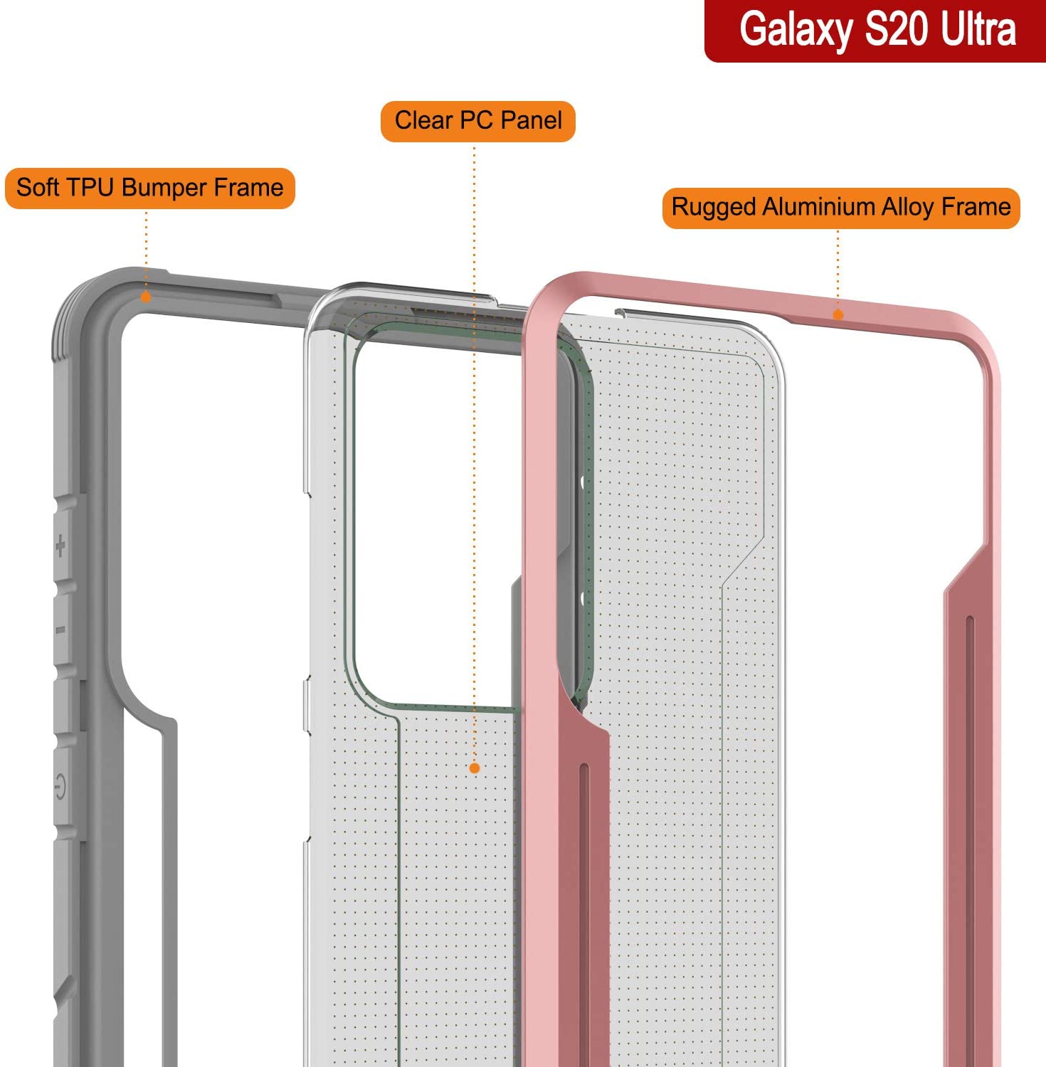 Punkcase S20 Ultra ravenger Case Protective Military Grade Multilayer Cover [Rose-Gold]