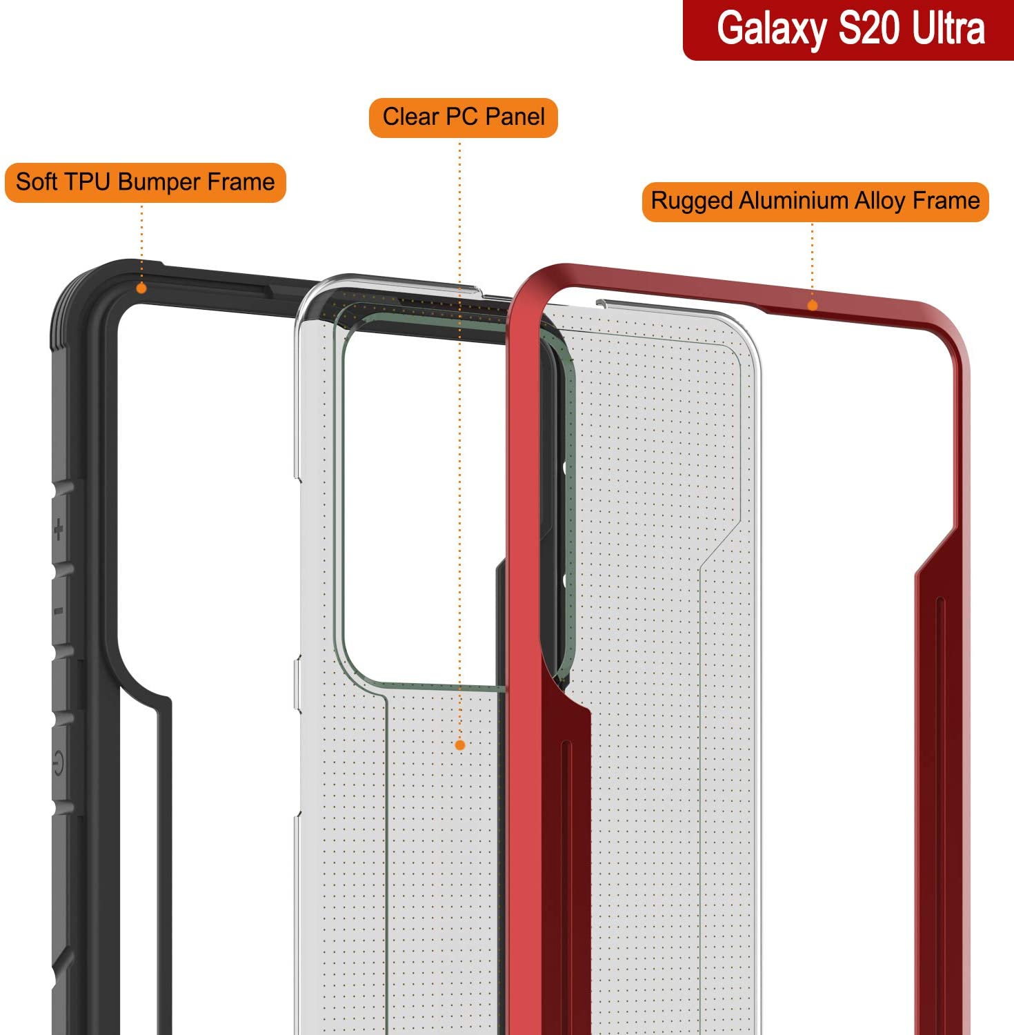 Punkcase S20 Ultra ravenger Case Protective Military Grade Multilayer Cover [Red]