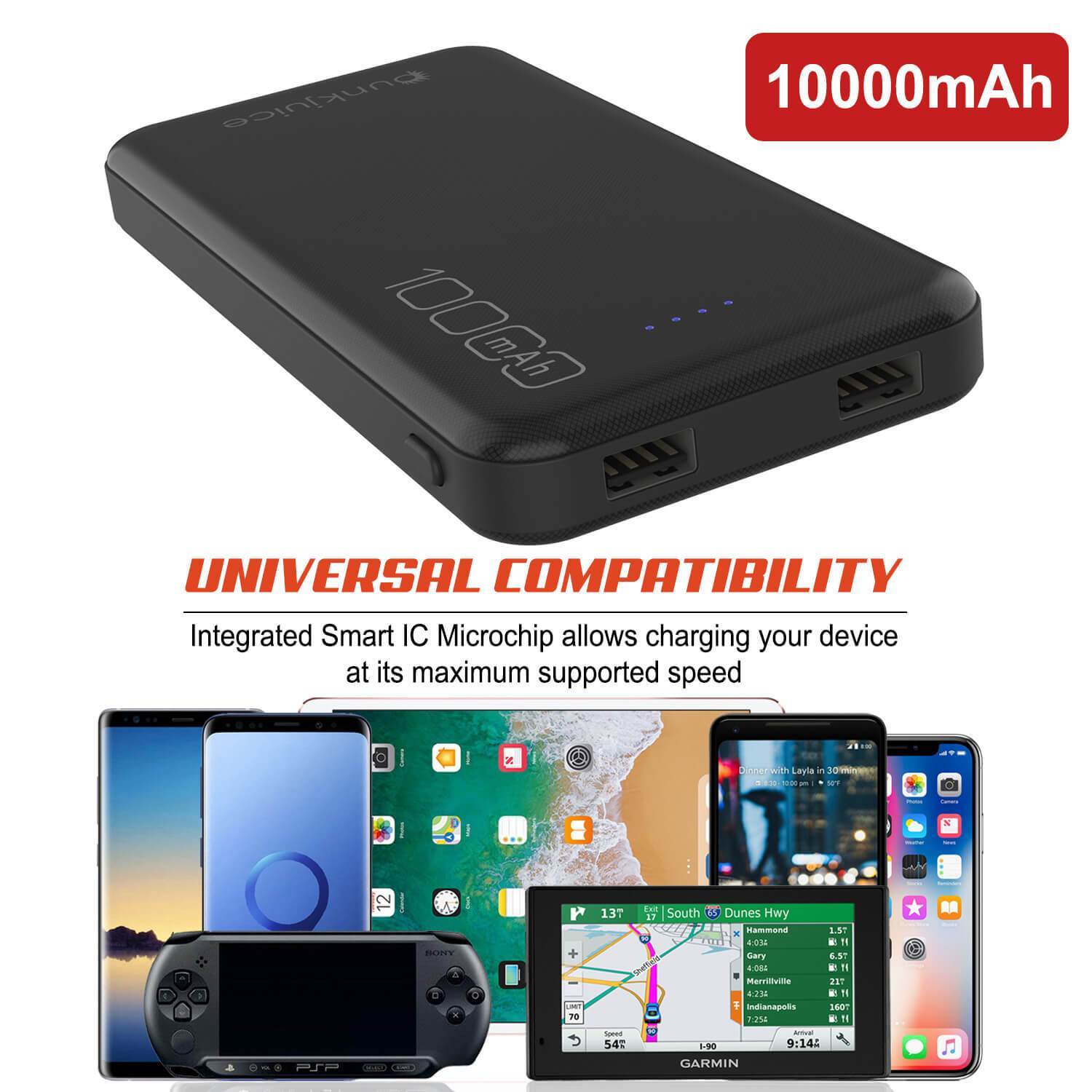 PunkCase PowerBank 10000mah Battery Pack for Samsung & iPhone (Fold/Flip/S24/23/22/21/20) & 15/14/13/12/11/X & all Wireless Supported + iPad's [Black]