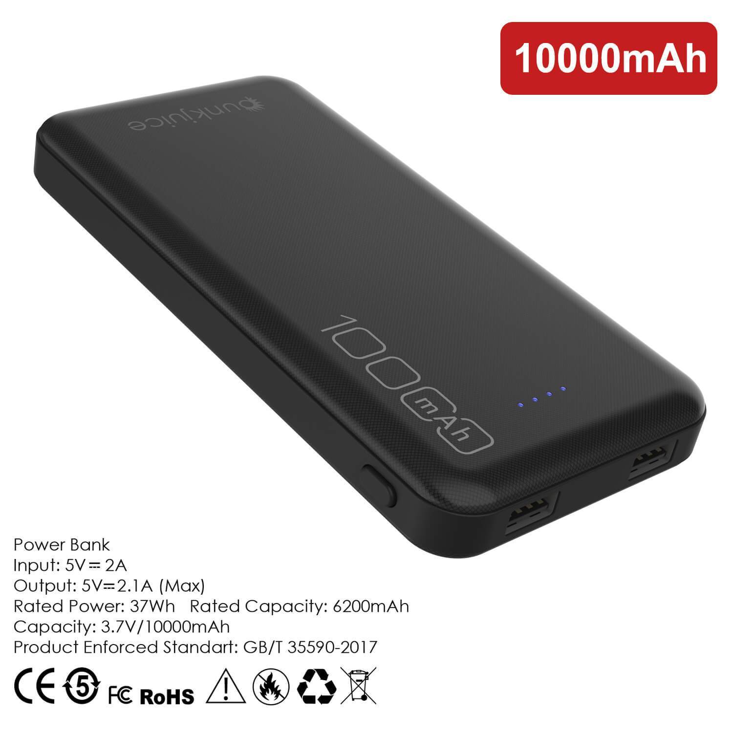 PunkCase PowerBank 10000mah Battery Pack for Samsung & iPhone (Fold/Flip/S24/23/22/21/20) & 15/14/13/12/11/X & all Wireless Supported + iPad's [Black]