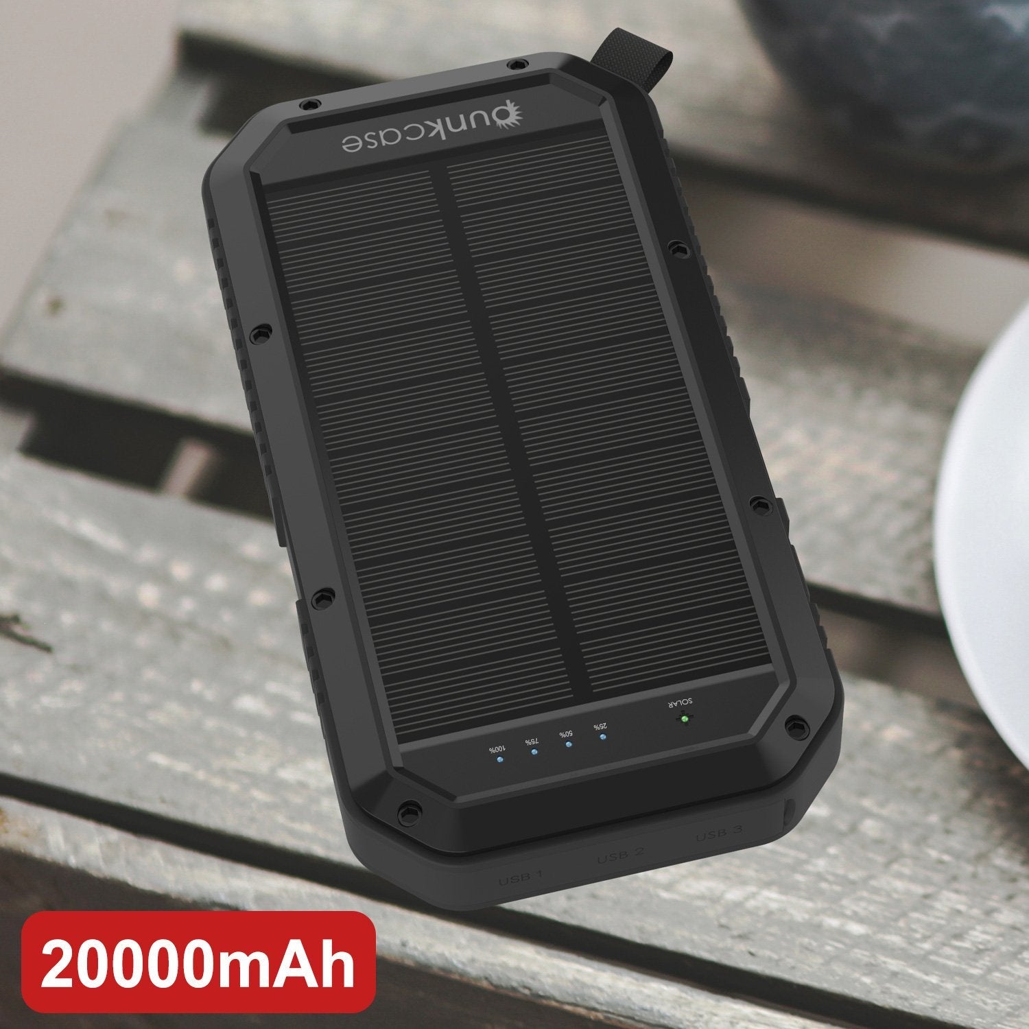 PunkCase Solar Wireless PowerBank 20000 mAh Battery Pack for iPhone 15/14/13/12/11/X & Wireless, iPad, Samsung Galaxy S24/23/22/21/10/9 and Many More [Black]