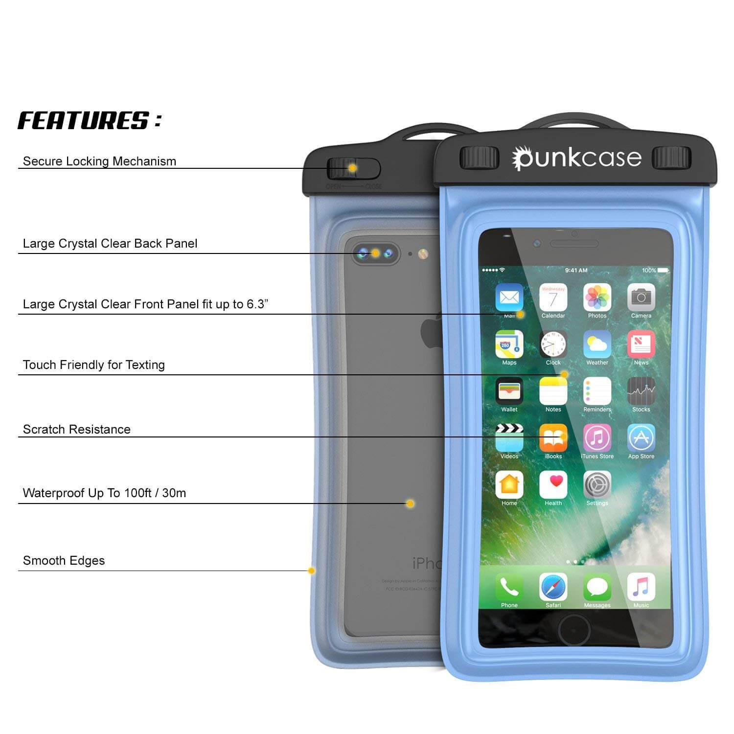 Waterproof Phone Pouch, PunkBag Universal Floating Dry Case Bag for most Cell Phones [Blue] - PunkCase NZ