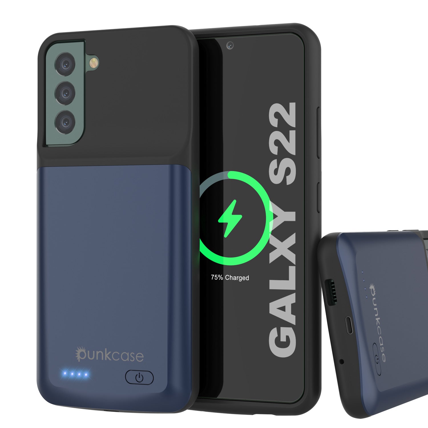 PunkJuice S22 Battery Case Blue - Portable Charging Power Juice Bank with 4700mAh