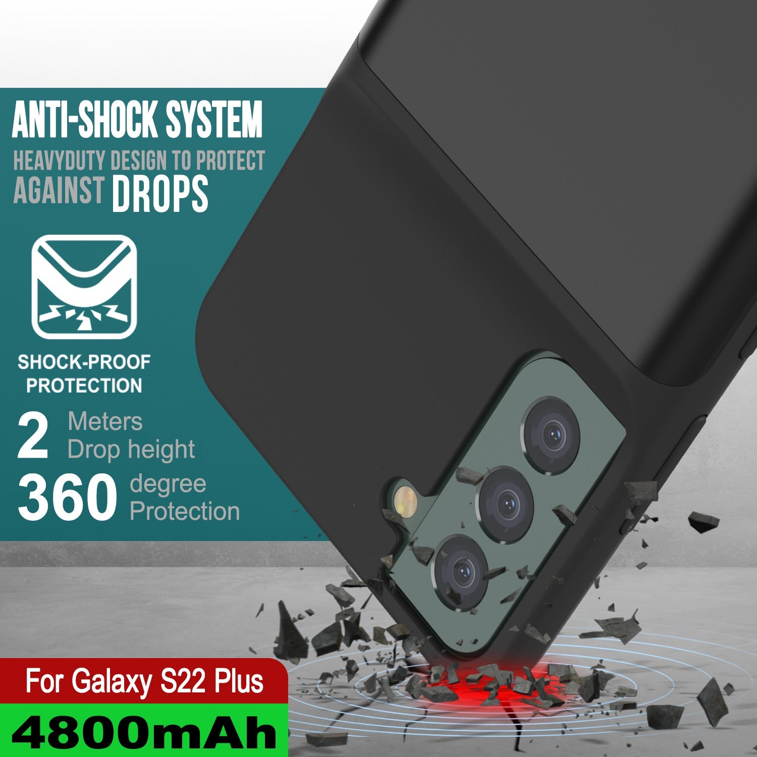 PunkJuice S22+ Plus Battery Case Black - Portable Charging Power Juice Bank with 4800mAh