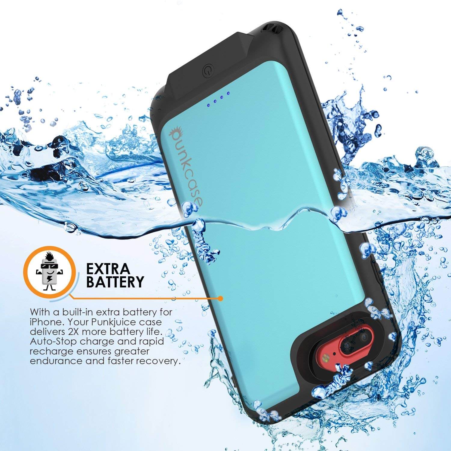 PunkJuice iPhone 6+ Plus/6s+ Plus Battery Case Teal - Waterproof Power Juice Bank w/ 4300mAh - PunkCase NZ