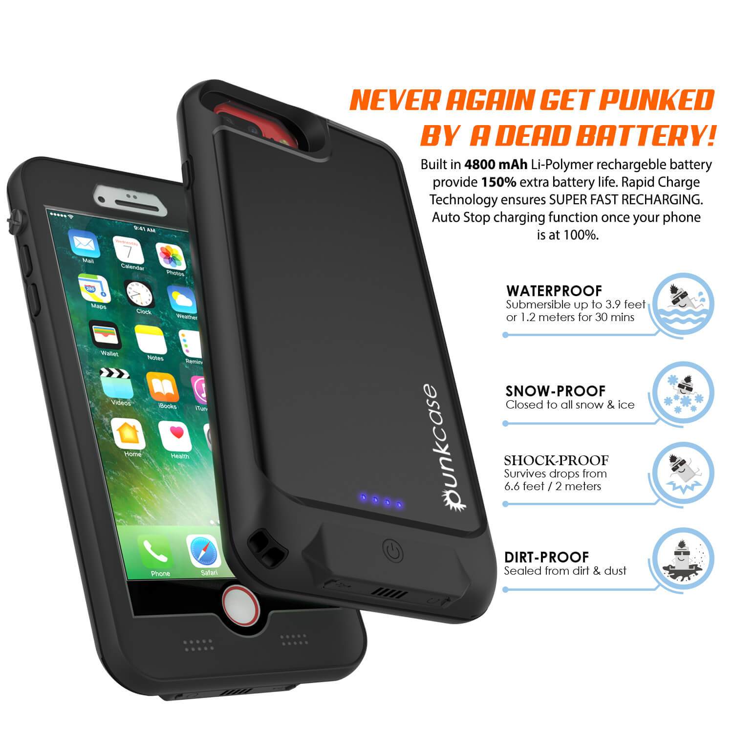 PunkJuice iPhone 6+ Plus/6s+ Plus Battery Case Black - Waterproof Power Juice Bank w/ 4300mAh - PunkCase NZ