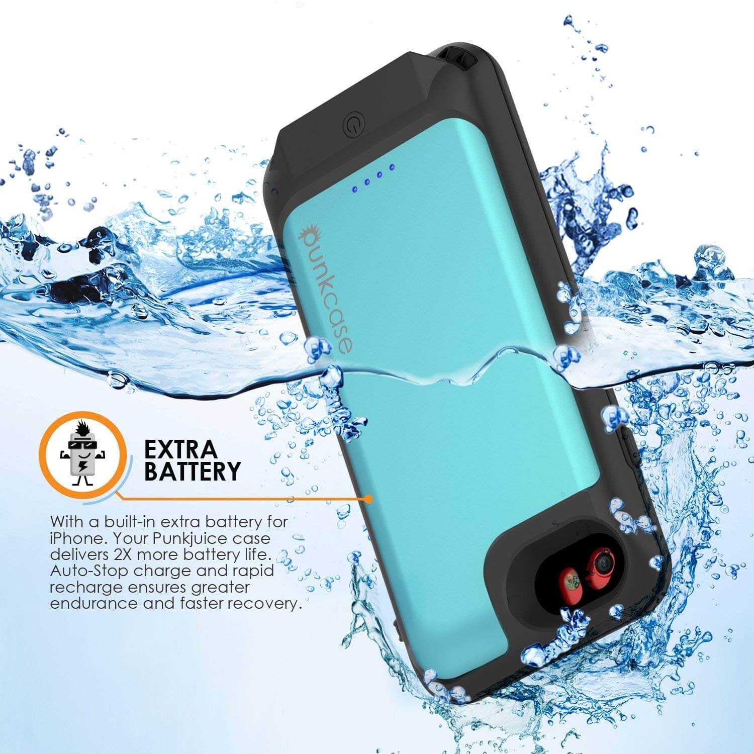 PunkJuice iPhone 8/7/6s/6 Battery Case Teal - Waterproof Slim Power Juice Bank with 2750mAh - PunkCase NZ
