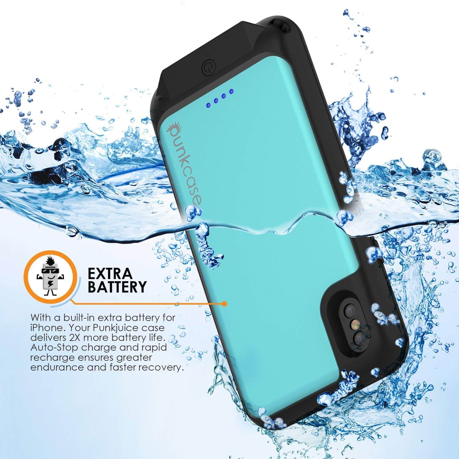 PunkJuice iPhone X Battery Case, Waterproof, IP68 Certified [Ultra Slim] [Teal] - PunkCase NZ