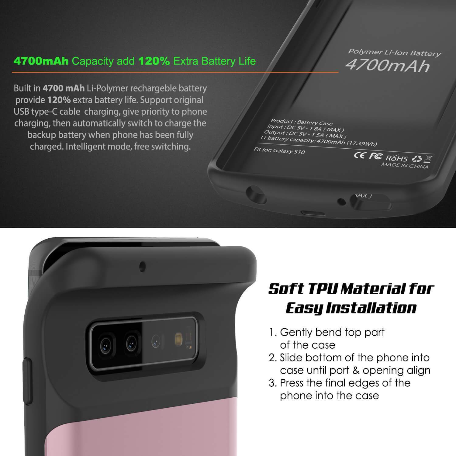 PunkJuice S10 Battery Case Rose - Fast Charging Power Juice Bank with 4700mAh
