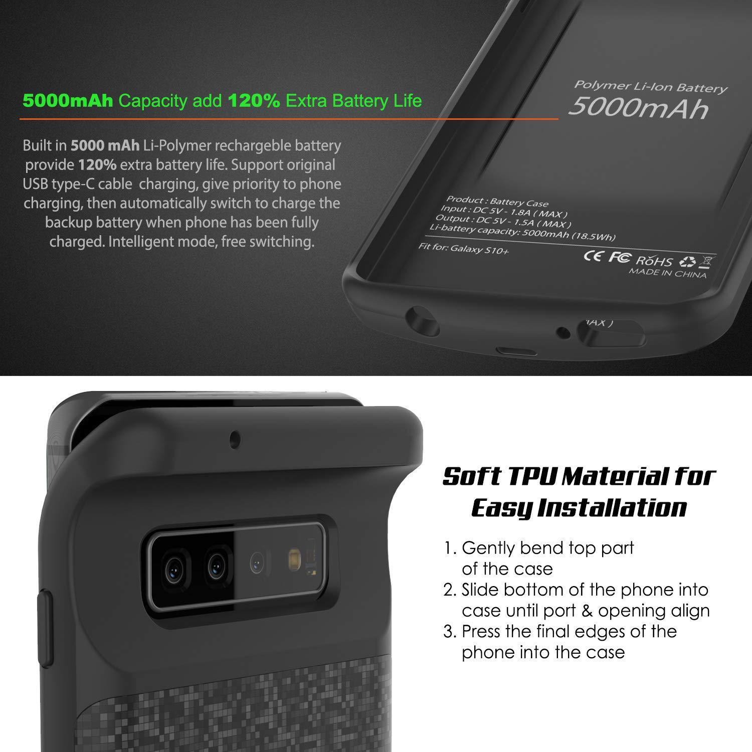 PunkJuice S10+ Plus Battery Case Black - Fast Charging Power Juice Bank with 5000mAh