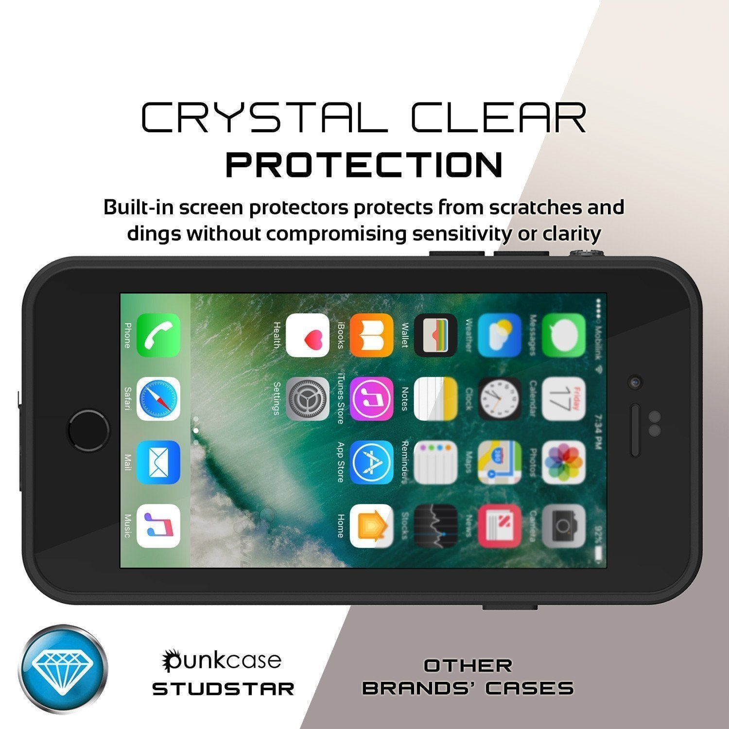 iPhone SE (4.7") Waterproof Case, Punkcase [Black] [StudStar Series] [Slim Fit] [IP68 Certified][Dirtproof] [Snowproof]