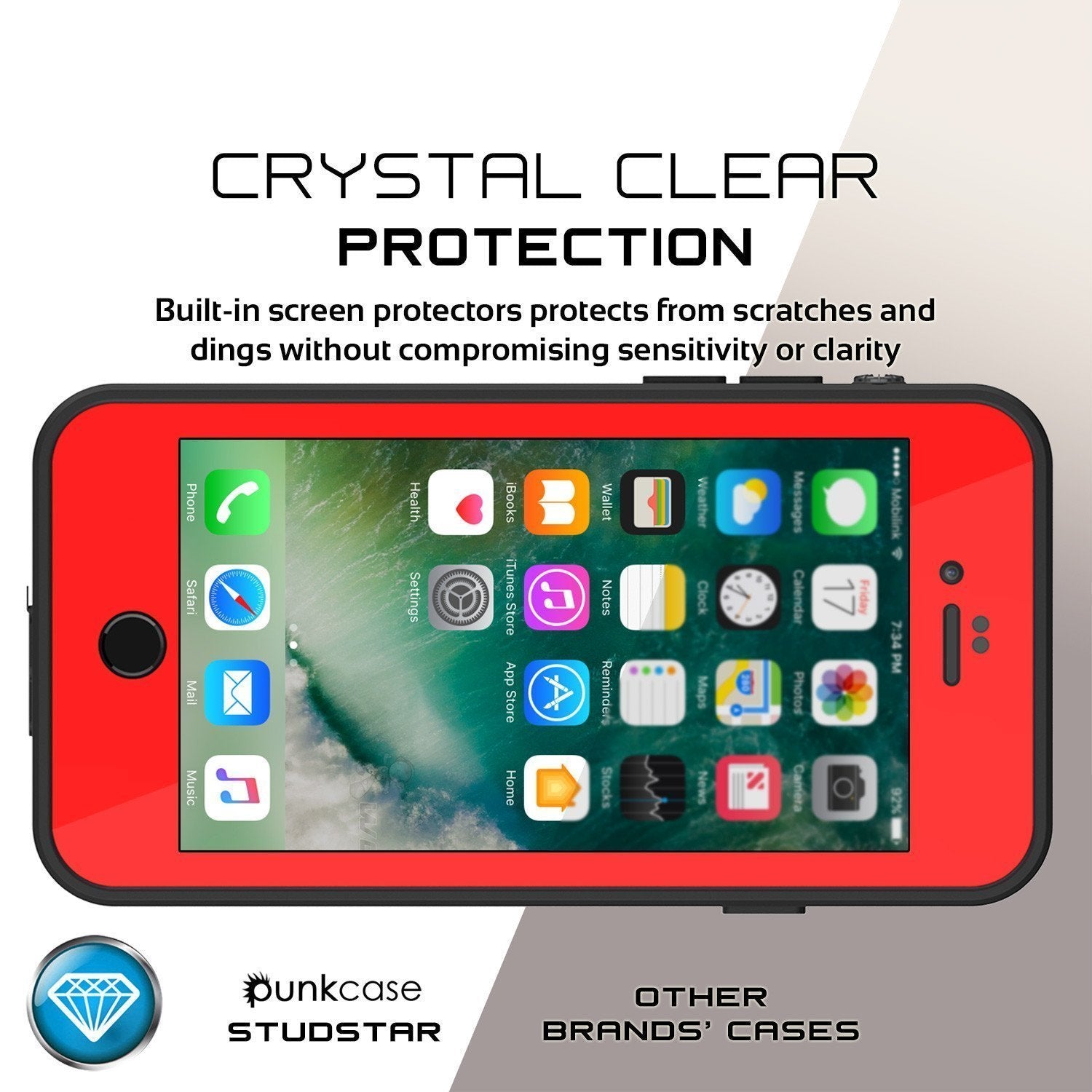 iPhone SE (4.7") Waterproof Case, Punkcase [Red] [StudStar Series] [Slim Fit] [IP68 Certified]  [Dirtproof] [Snowproof]