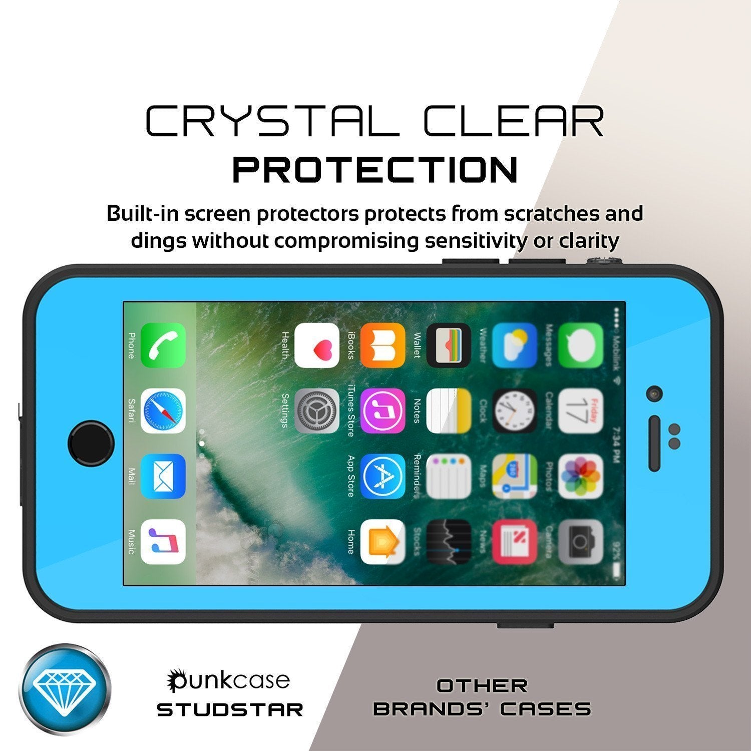 iPhone 8 Waterproof Case, Punkcase [Light Blue] [StudStar Series]  [Slim Fit] [IP68 Certified] [Dirt/Snow Proof] - PunkCase NZ