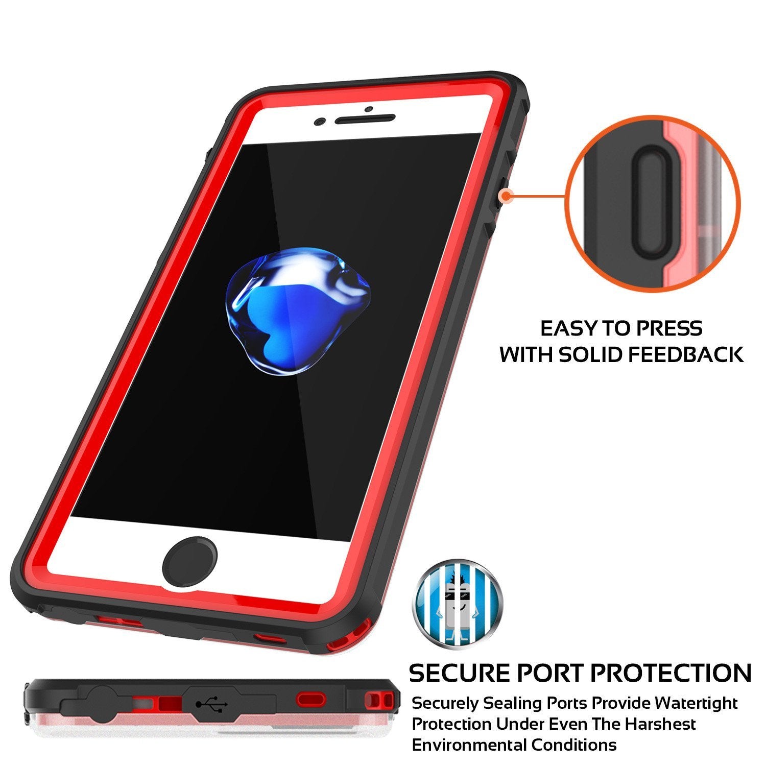 Apple iPhone 8 Waterproof Case, PUNKcase CRYSTAL Red W/ Attached Screen Protector  | Warranty - PunkCase NZ