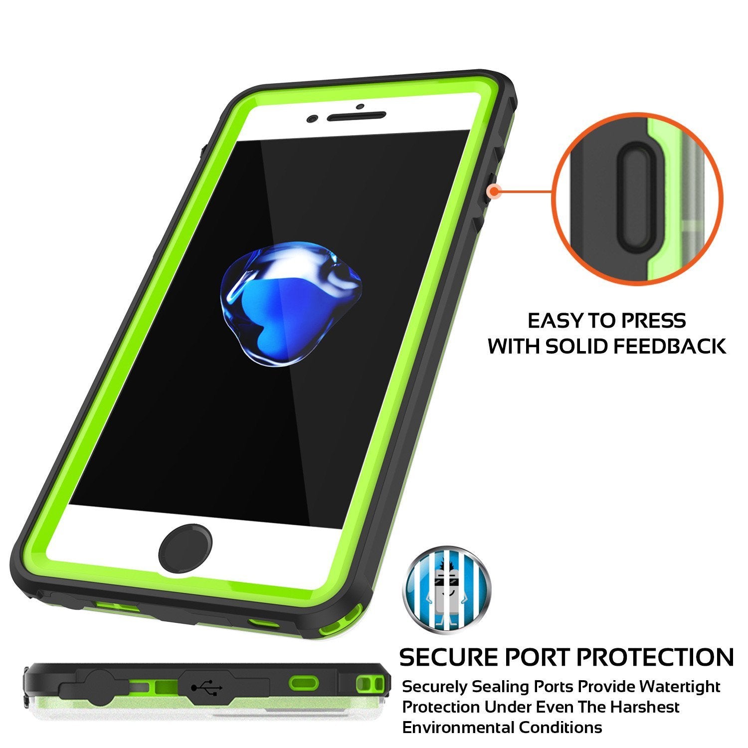 Apple iPhone 8 Waterproof Case, PUNKcase CRYSTAL Light Green  W/ Attached Screen Protector  | Warranty - PunkCase NZ