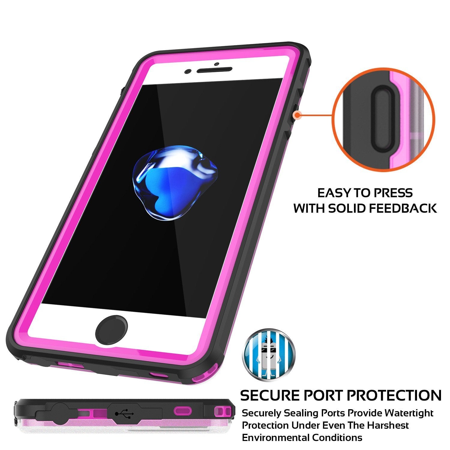 Apple iPhone 8 Waterproof Case, PUNKcase CRYSTAL Pink W/ Attached Screen Protector  | Warranty - PunkCase NZ
