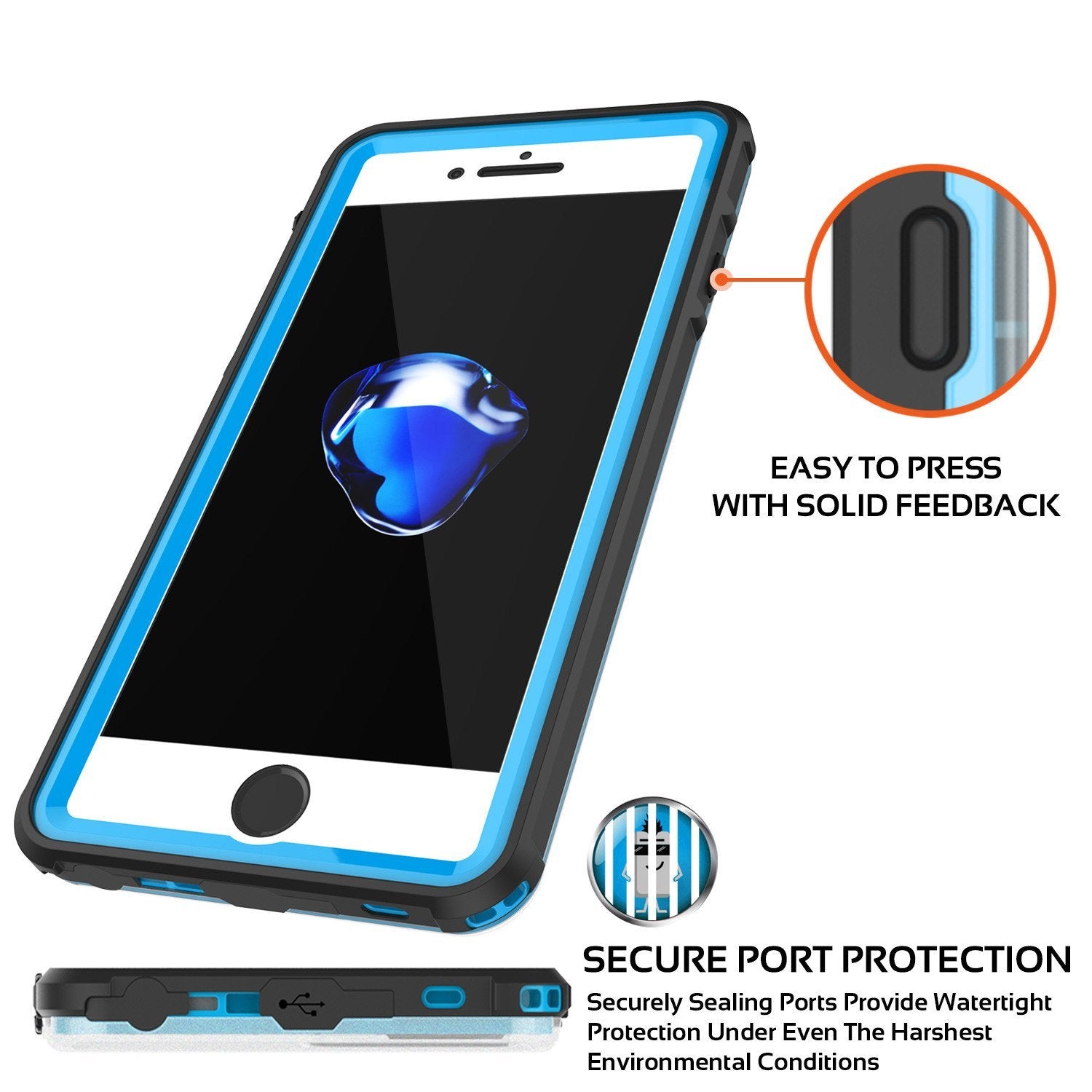 iPhone 8+ Plus Waterproof Case, PUNKcase CRYSTAL Light Blue  W/ Attached Screen Protector  | Warranty - PunkCase NZ