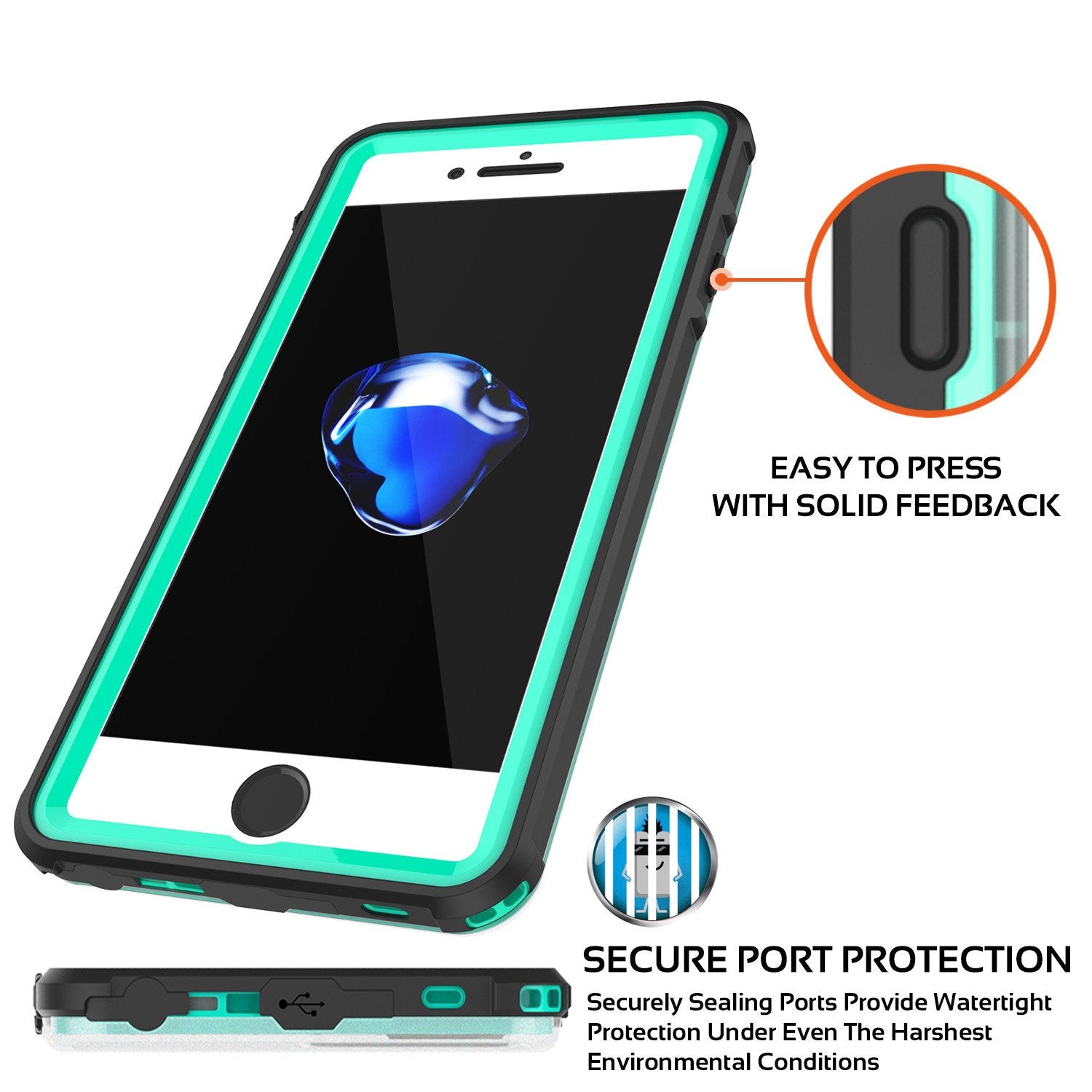 iPhone 7+ Plus Waterproof Case, PUNKcase CRYSTAL Teal W/ Attached Screen Protector  | Warranty - PunkCase NZ